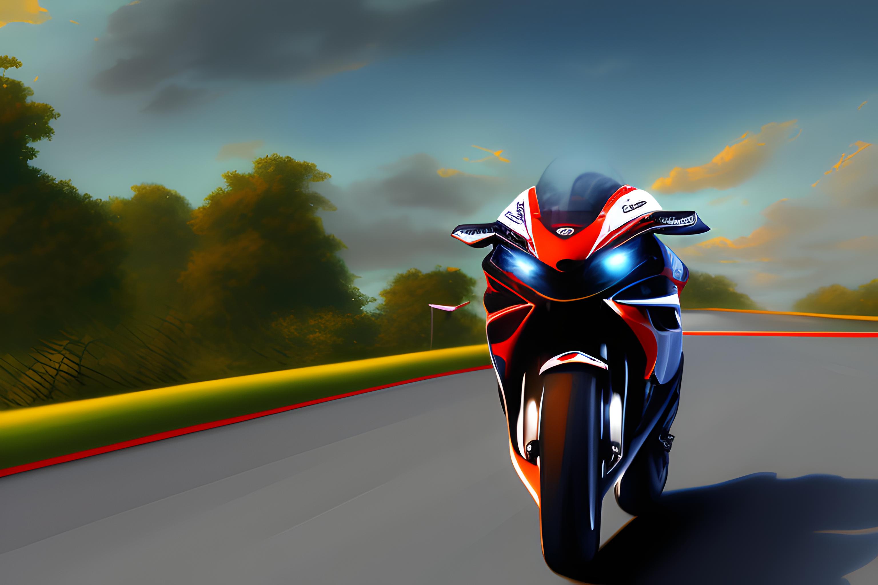 paisagem linda com uma cbr fireblade ao fundo na pista
